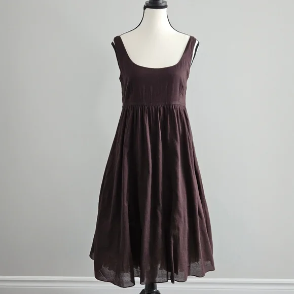 Max Mara SportMax Cotton Empire Midi Dress Size 10 Brown Quiet Luxury Regency - Picture 2 of 12
